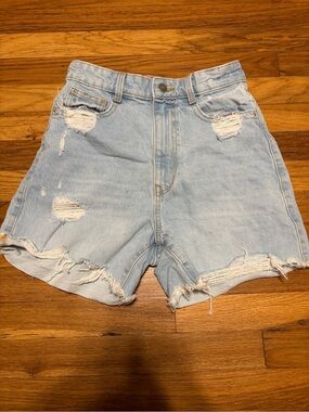 ZARA Women's High Waisted Light Wash Shorts Cut Off Distressed Size 4
